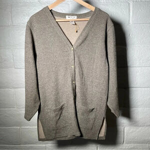 Vintage Express Tricot Ribbed Knit Pocket Cardigan Minimalist